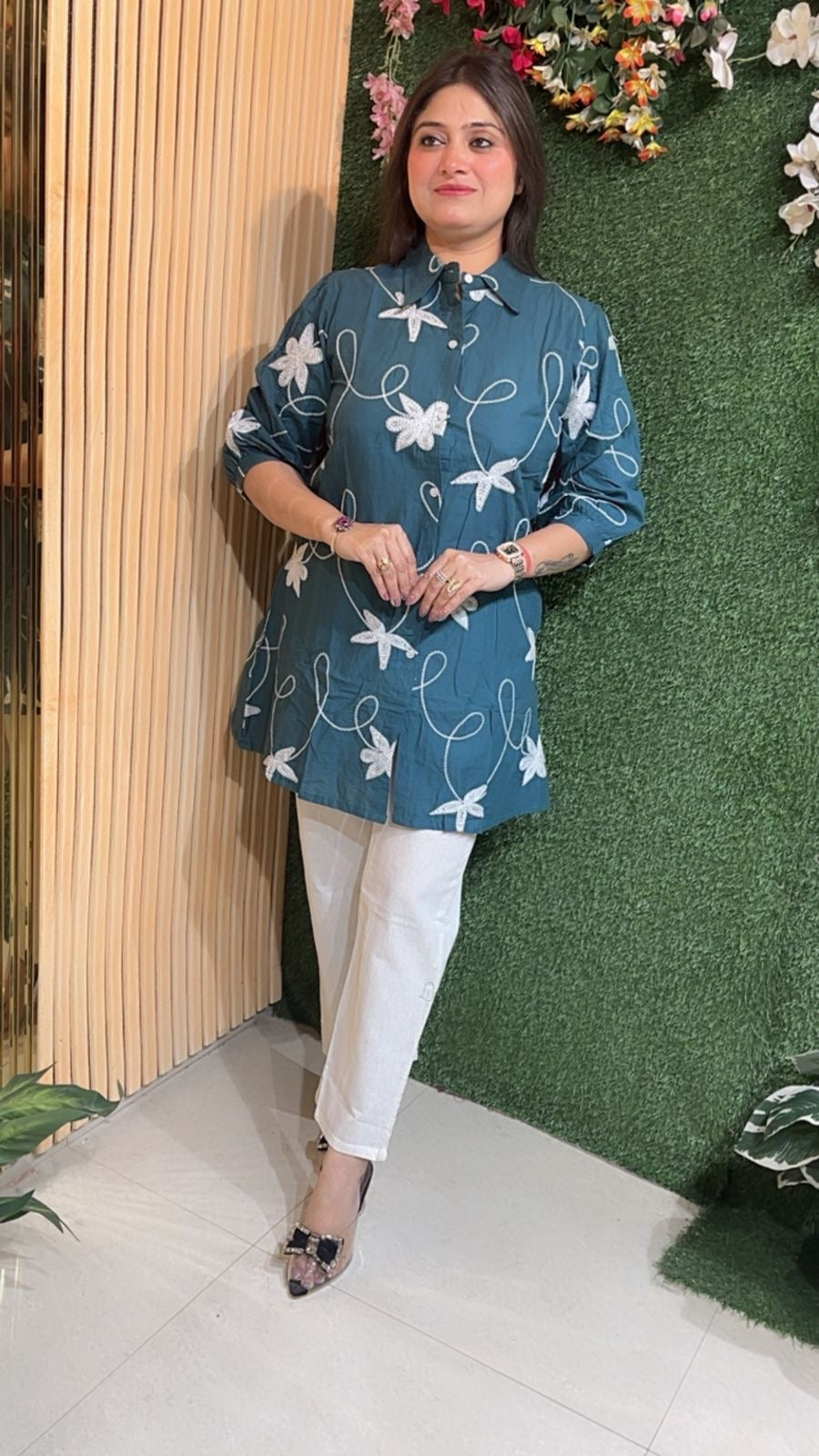 Elegant Pure Cotton Embroidered co-ord Set