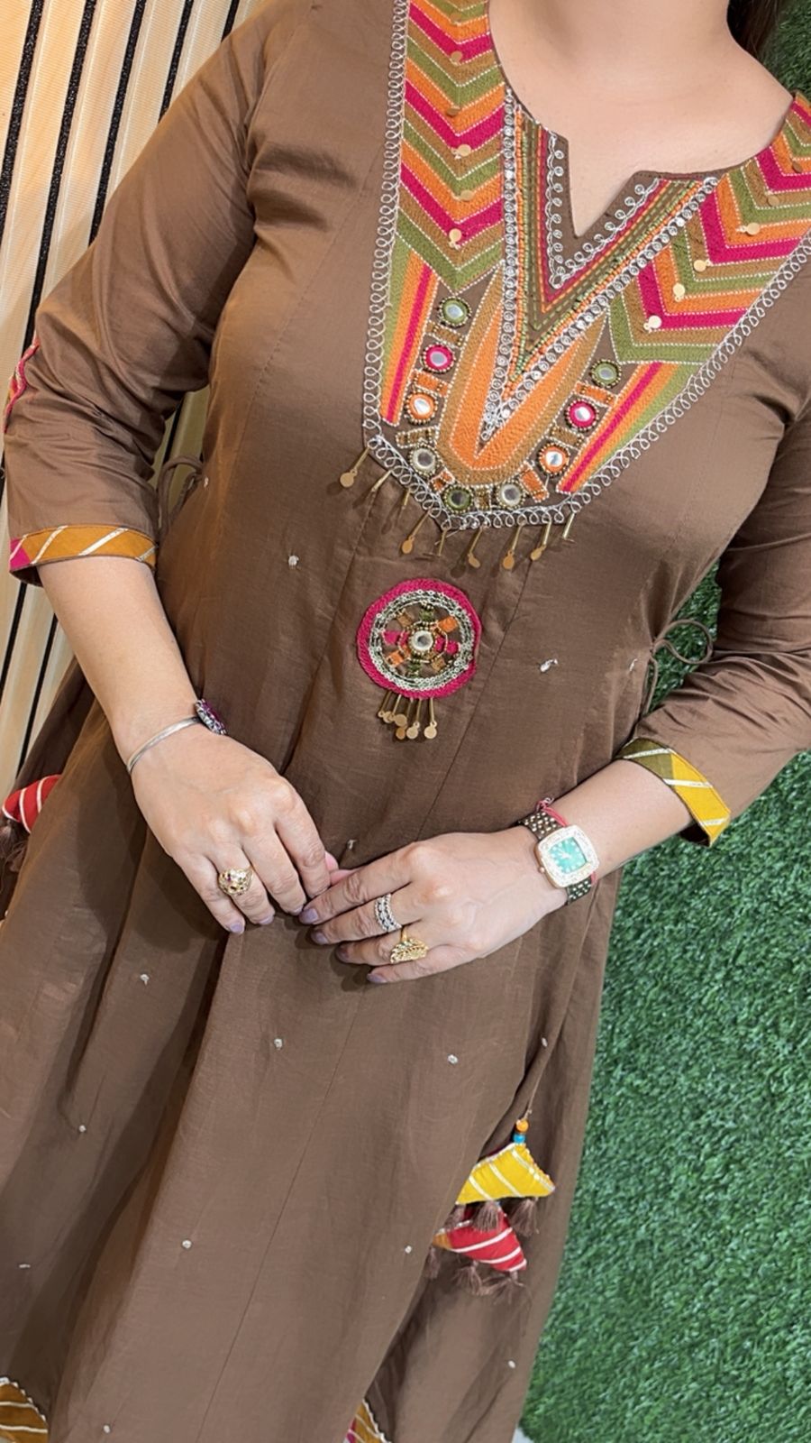 Elegant Mal Cotton Anarkali Suit with Cotton Lining – 3/4 Sleeves | Brown