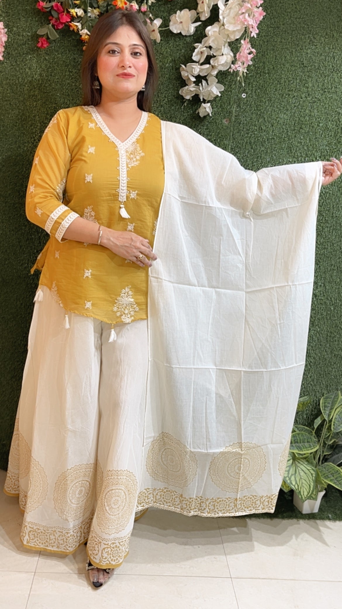 Beautiful three piece kurta set with embroidery and handwork