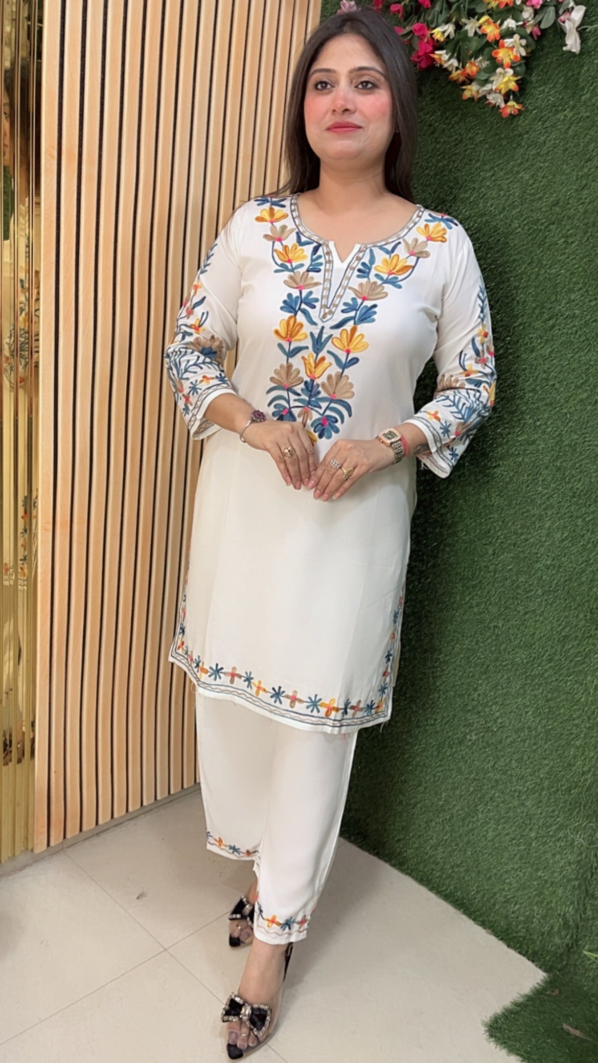 Beautiful coord set pure reyon modal fabric with Kashmiri embroidery work