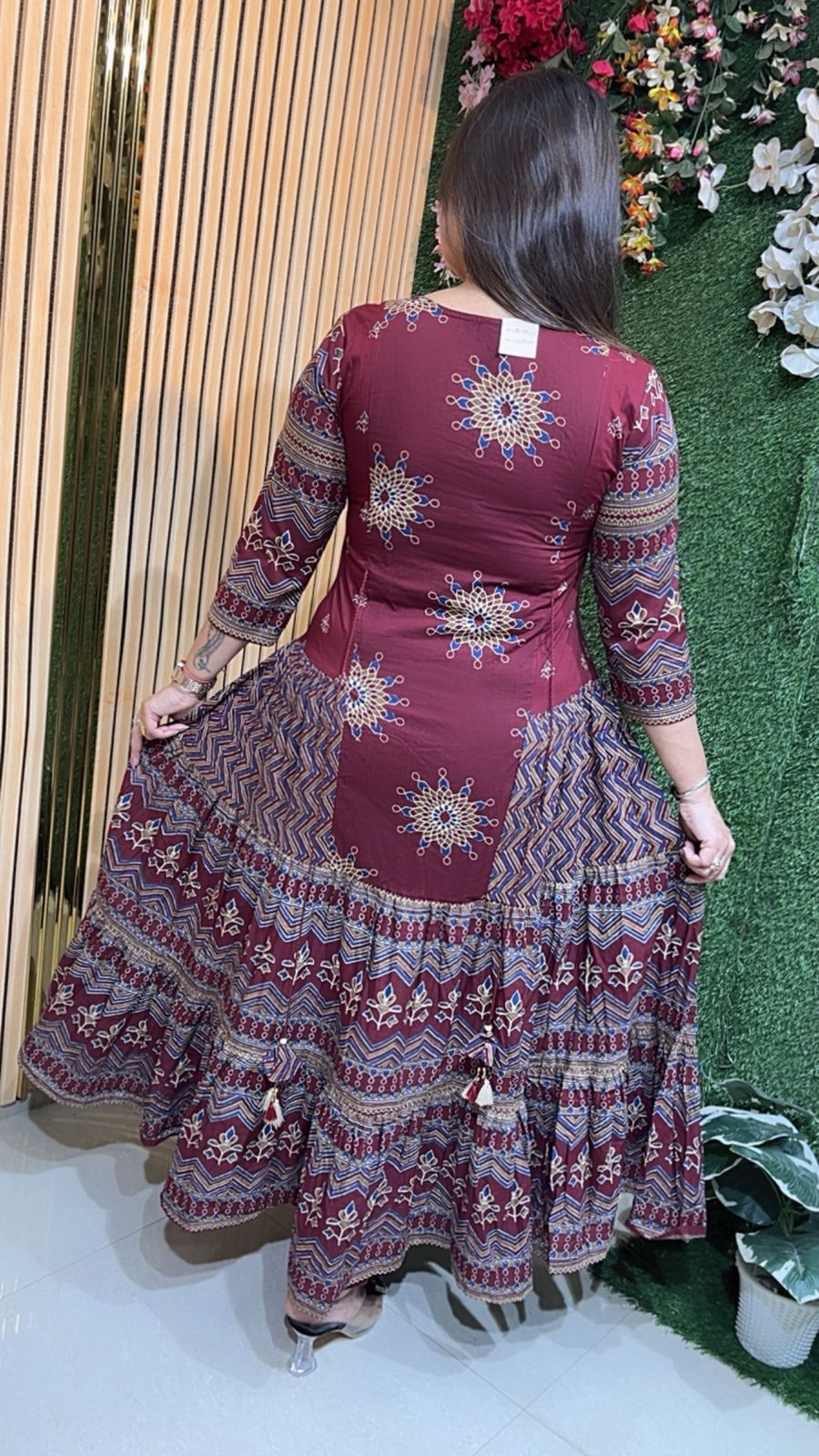 Pure Cotton Heavy Flair Anarkali Suit with 3/4 Sleeves