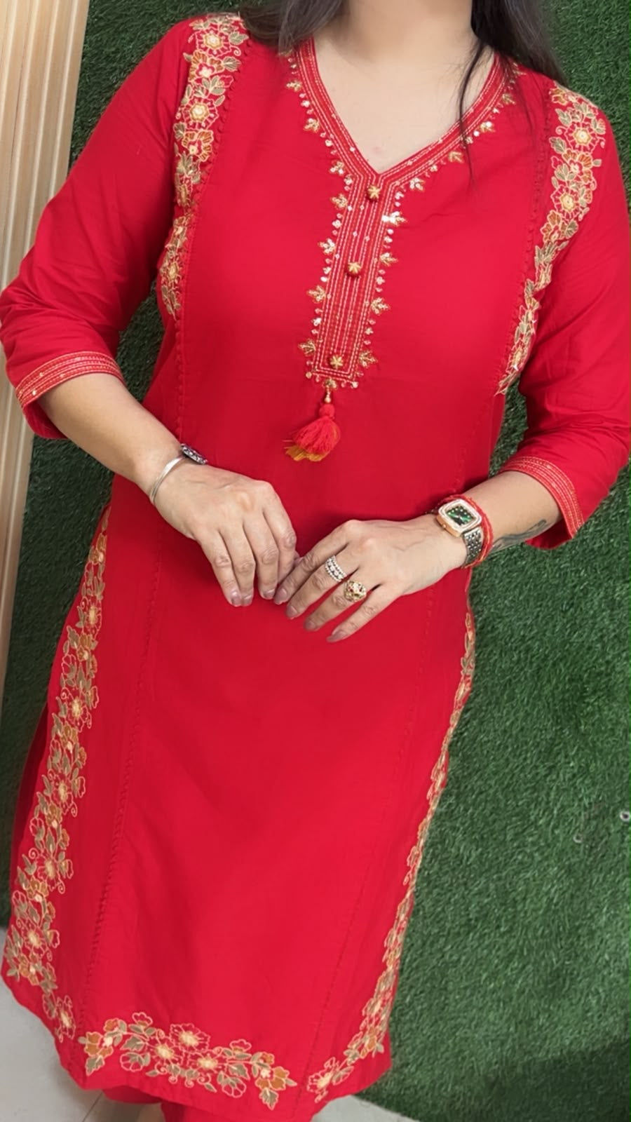 Pure cotton 3 piece kurta set with full embroidered