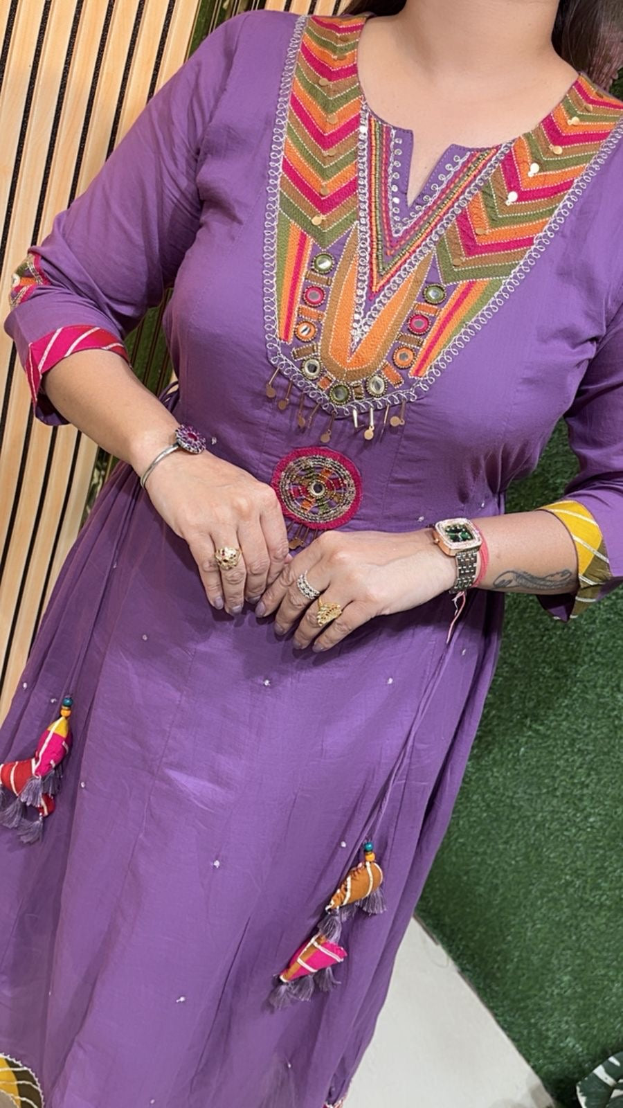 Elegant Mal Cotton Anarkali Suit with Cotton Lining – 3/4 Sleeves | Purple