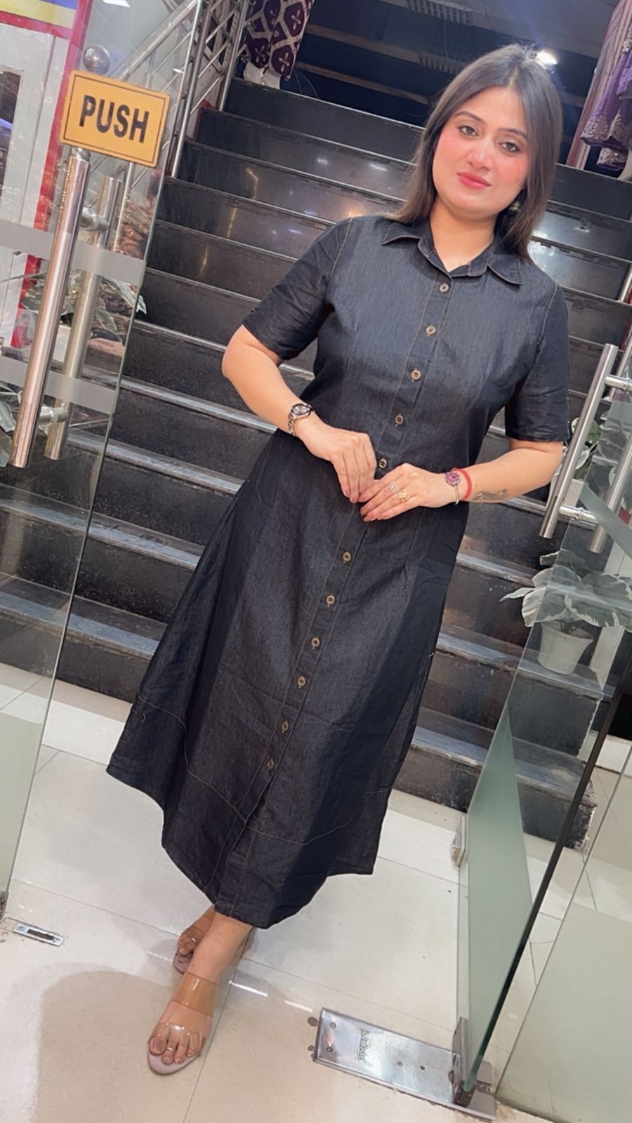 Denim middi dress