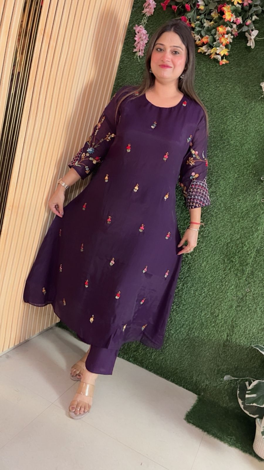 Elegant Mal Chendri A-Line Anarkali 3-Piece Set with Cotton Lining