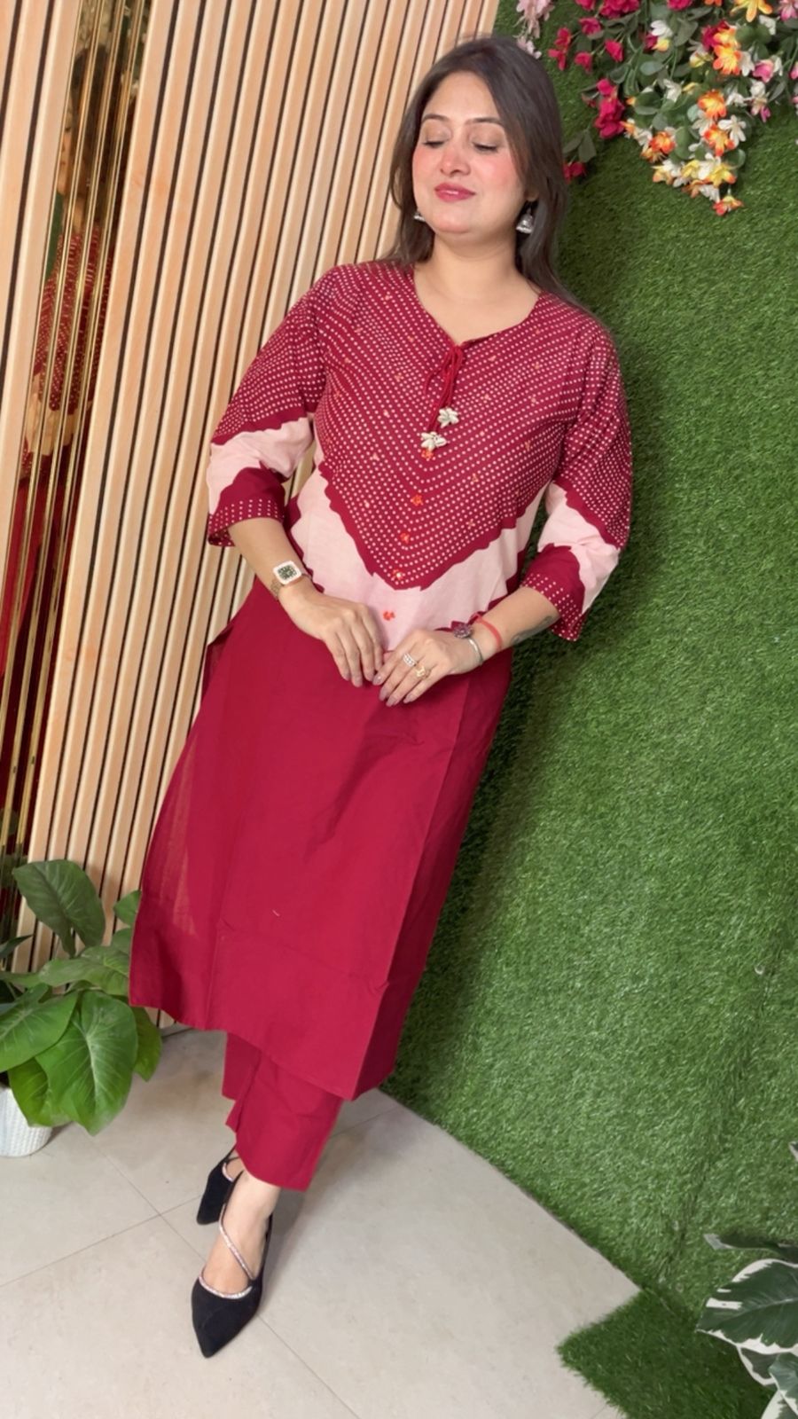 Pure Cotton 3-Piece Kurta Set with 3/4 Sleeves