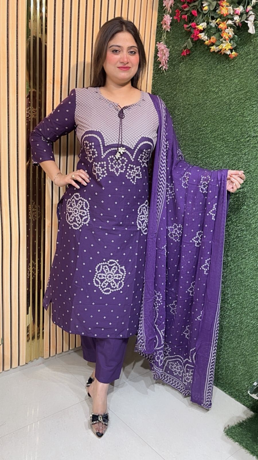 Elegant Pure Cotton Three Piece Kurta Set for Women with Dupatta | Purple