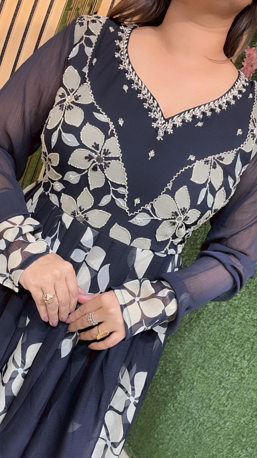 Elegant Party Wear Anarkali Suit with Full Flair & Handwork in Pure Chiffon