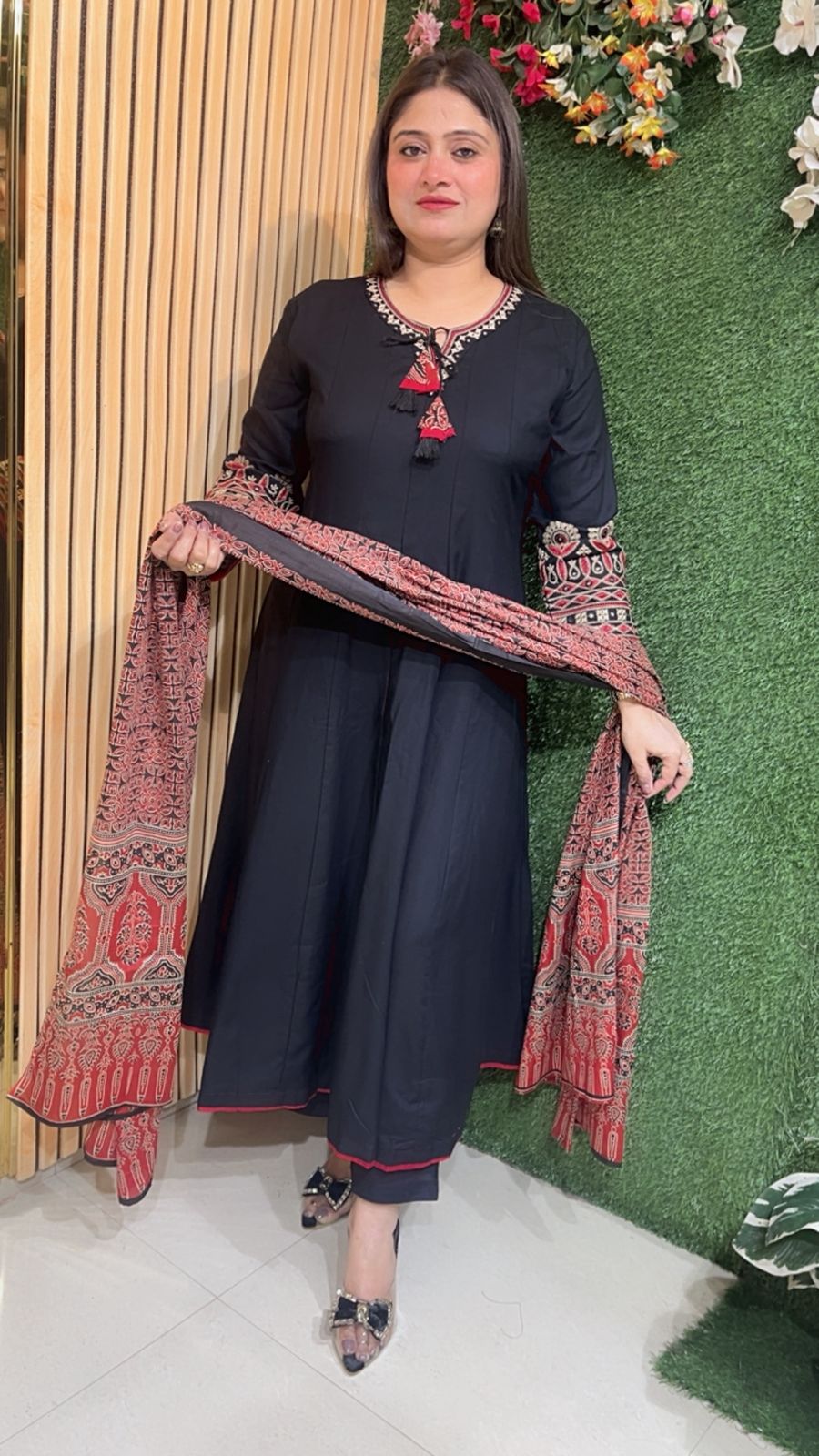 Elegant Embroidered Anarkali Suit in Glace Rayon Modal Fabric (3/4 Sleeves)
