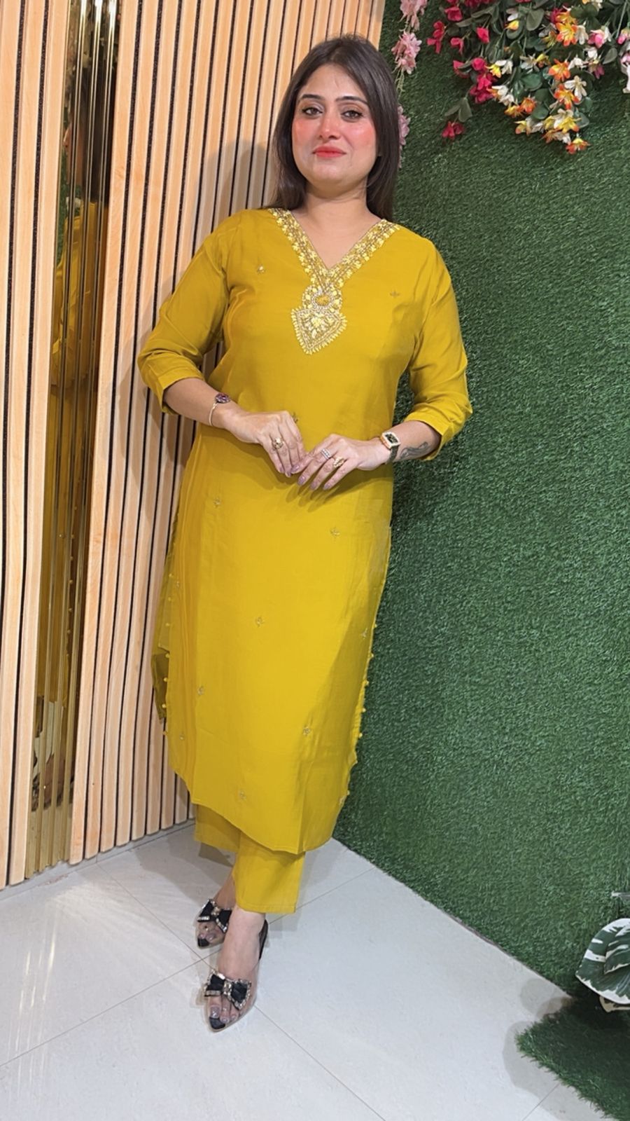 Elegant 3-Piece Pure Maslin Kurta Set with Cotton Lining – 3/4 Sleeves