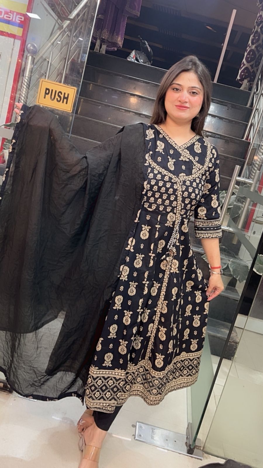 Elegant Pure Cotton Anarkali Suit – 3/4 Sleeves