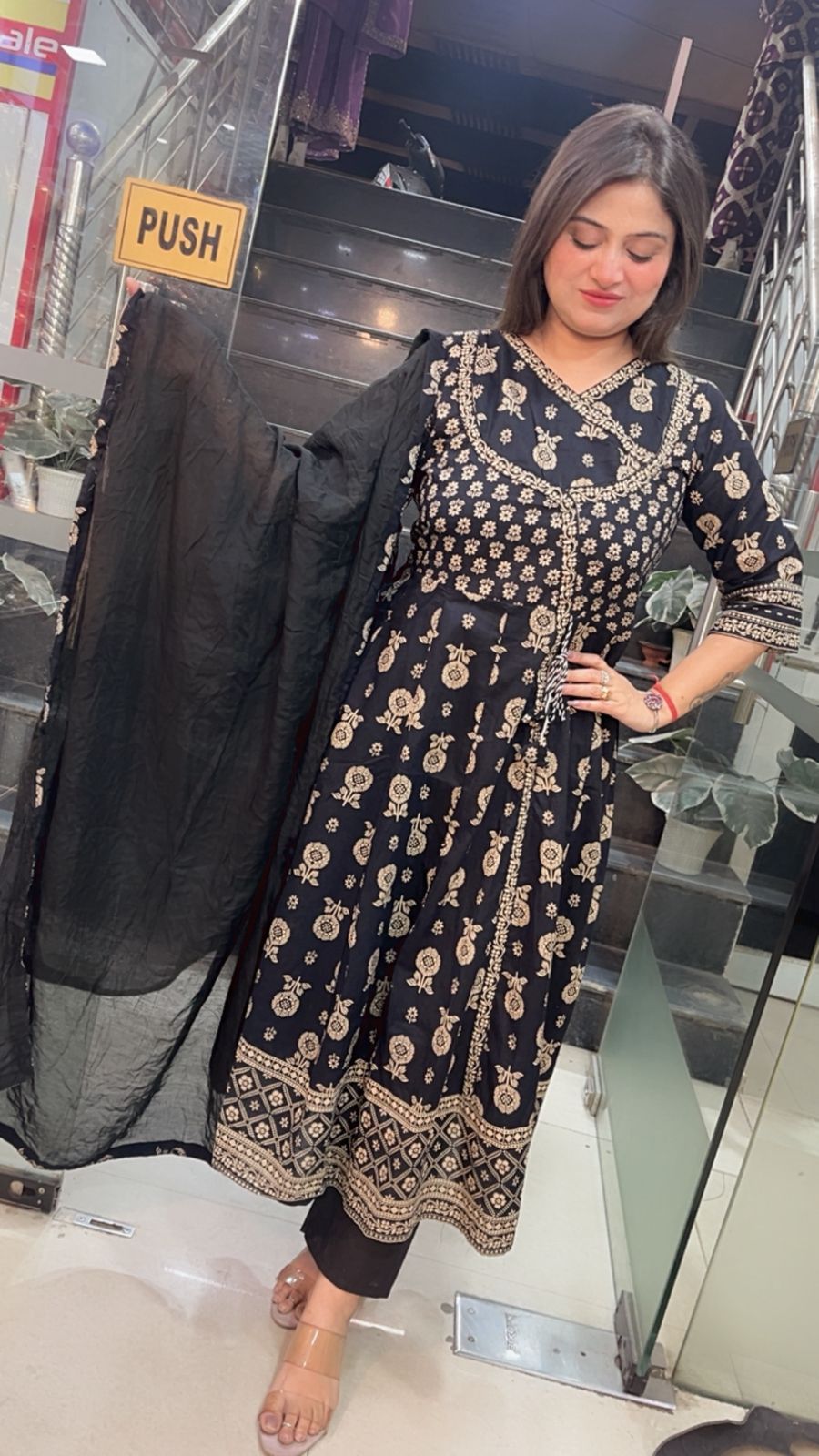 Elegant Pure Cotton Anarkali Suit – 3/4 Sleeves