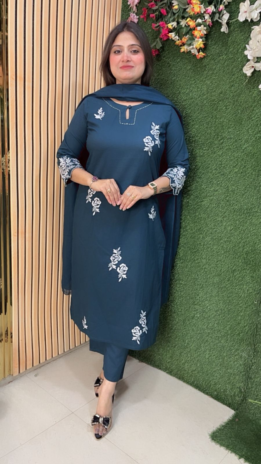 Elegant Pure Cotton Embroidered 3-Piece Kurta Set