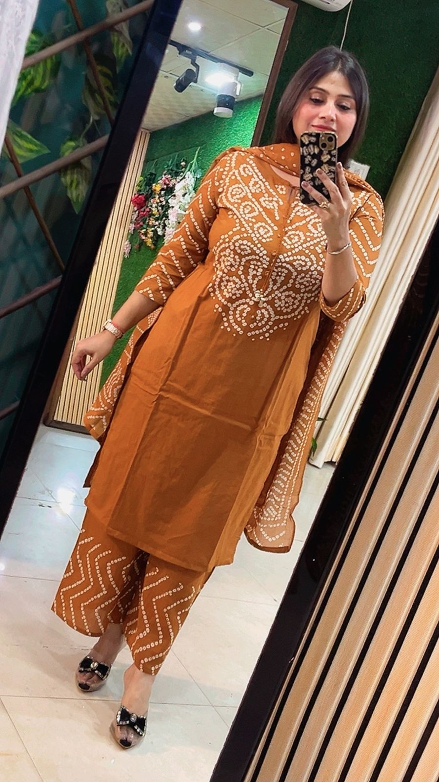 Elegant Cotton Bandhani Print 3-Piece Kurta Set
