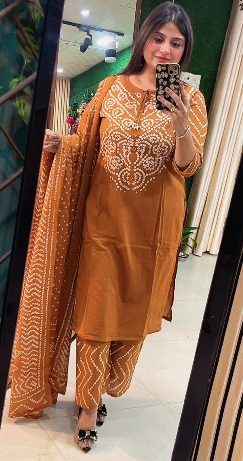 Elegant Cotton Bandhani Print 3-Piece Kurta Set
