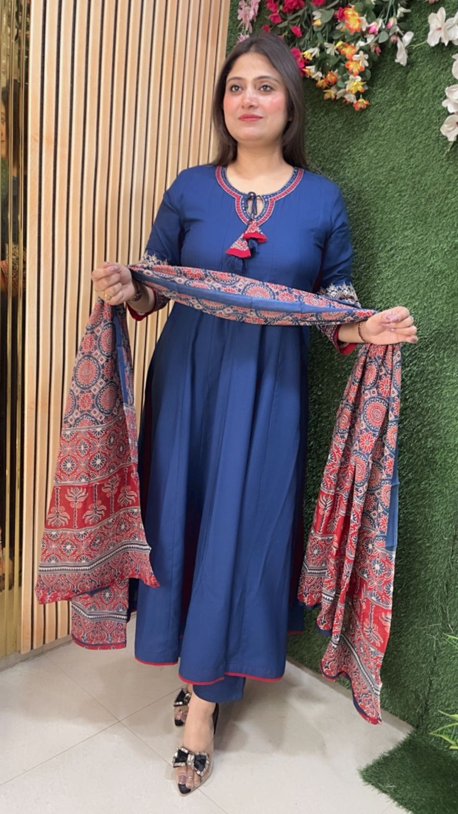 Elegant Glace Rayon Modal Embroidered Anarkali Suit | Blue