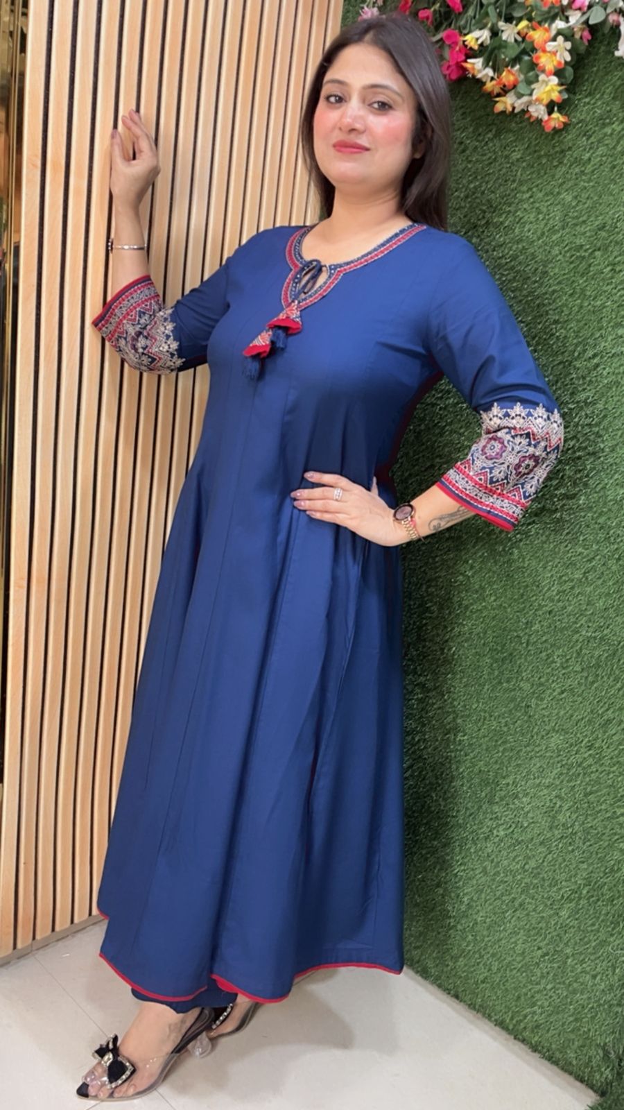 Elegant Glace Rayon Modal Embroidered Anarkali Suit | Blue