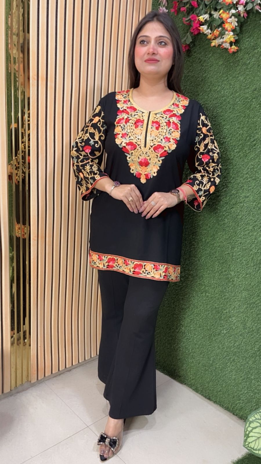 Elegant Rayon Modal Short Kurti with Kashmiri Embroidery Work