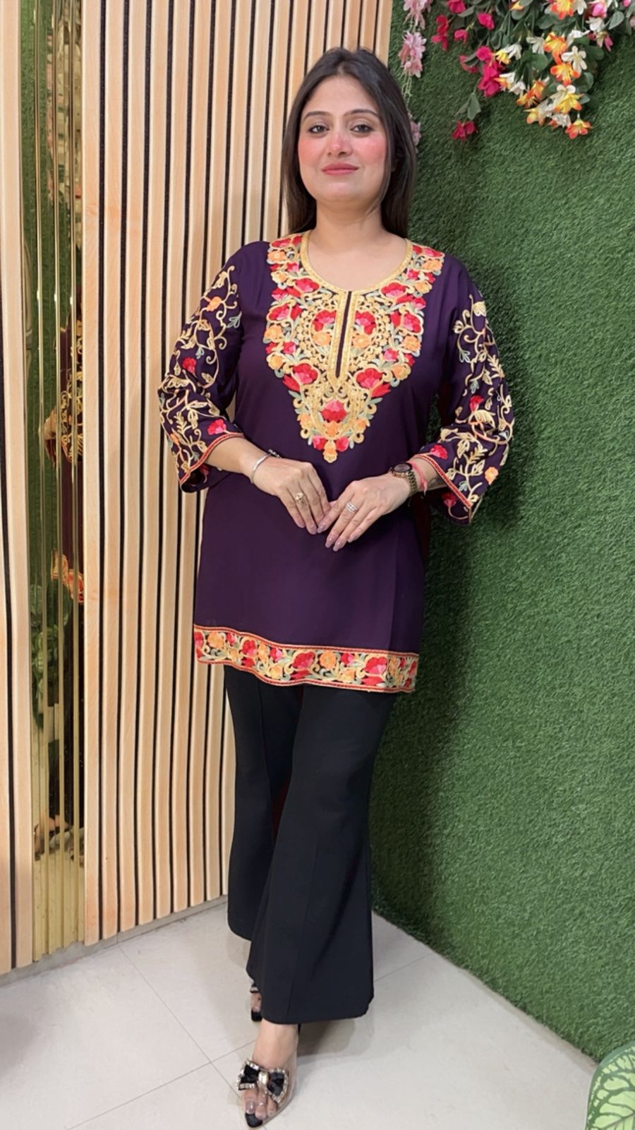 Elegant Rayon Modal Short Kurti with Kashmiri Embroidery Work