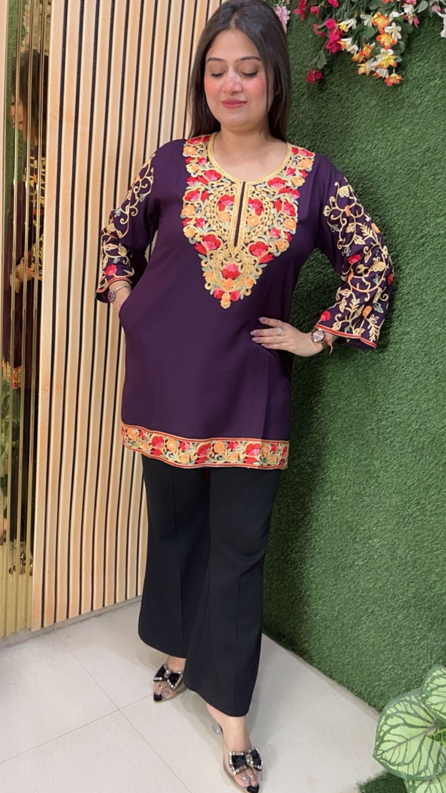 Elegant Rayon Modal Short Kurti with Kashmiri Embroidery Work