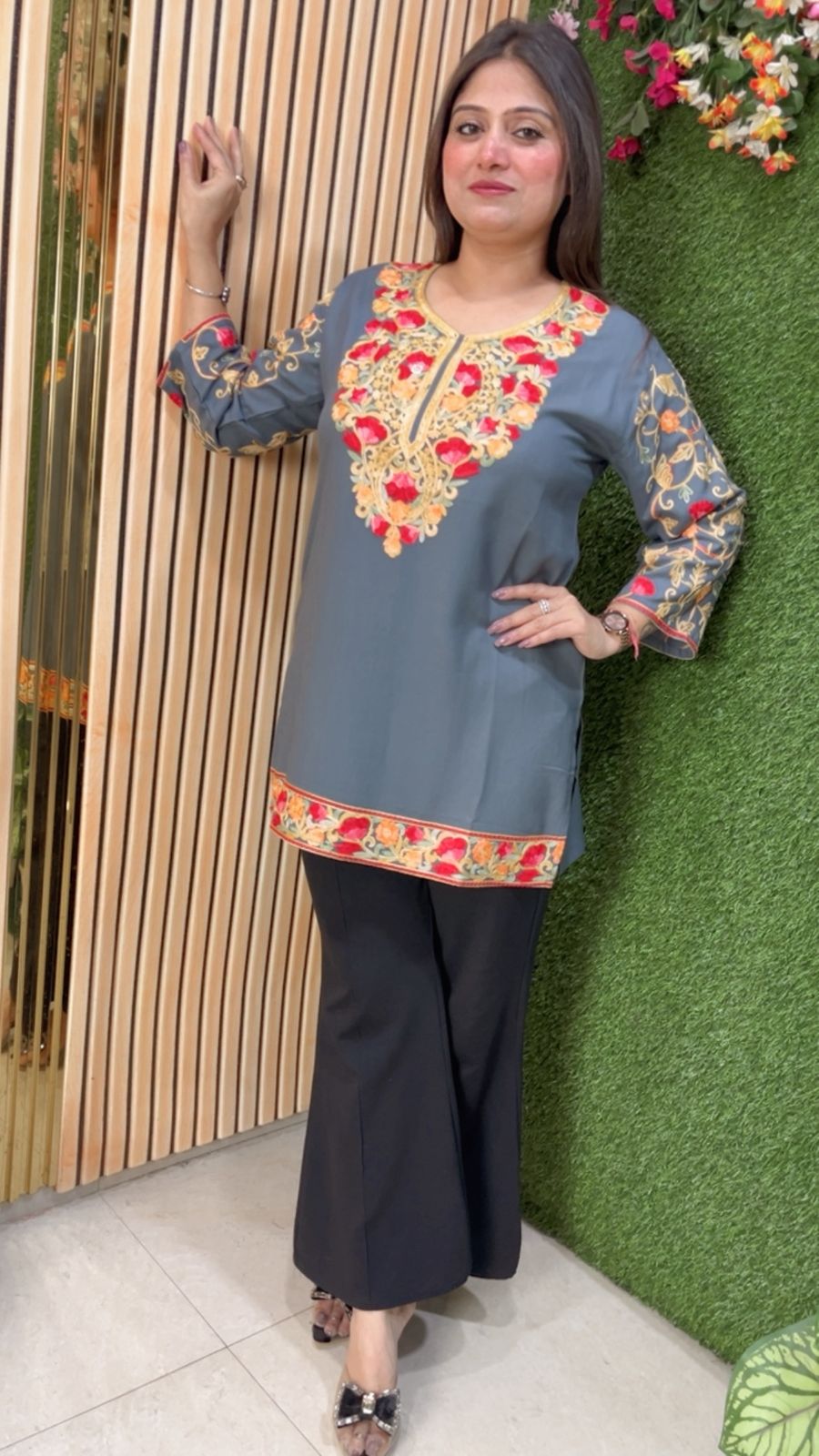 Elegant Rayon Modal Short Kurti with Kashmiri Embroidery Work