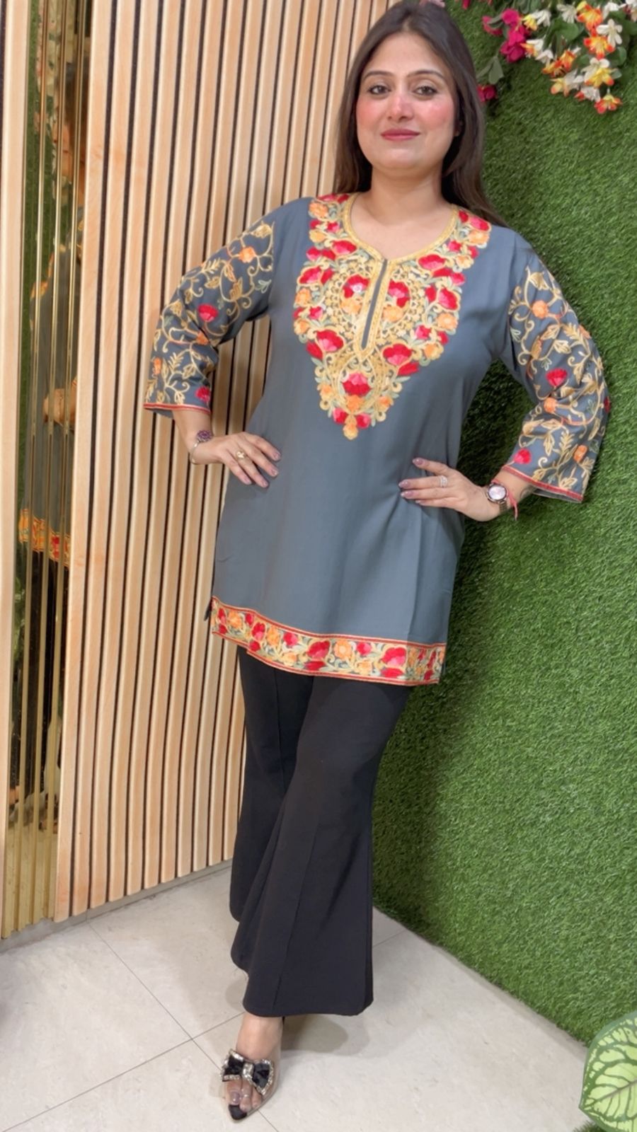 Elegant Rayon Modal Short Kurti with Kashmiri Embroidery Work