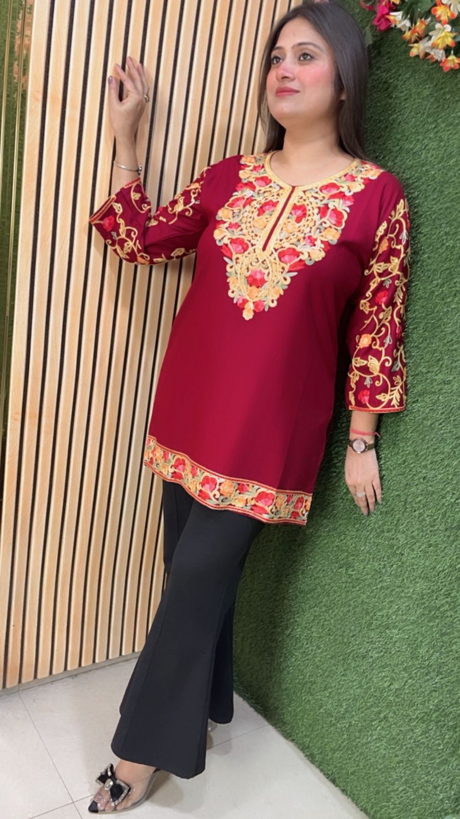 Elegant Rayon Modal Short Kurti with Kashmiri Embroidery Work