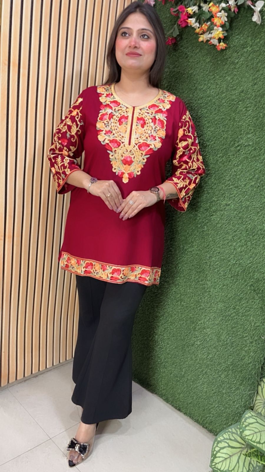 Elegant Rayon Modal Short Kurti with Kashmiri Embroidery Work