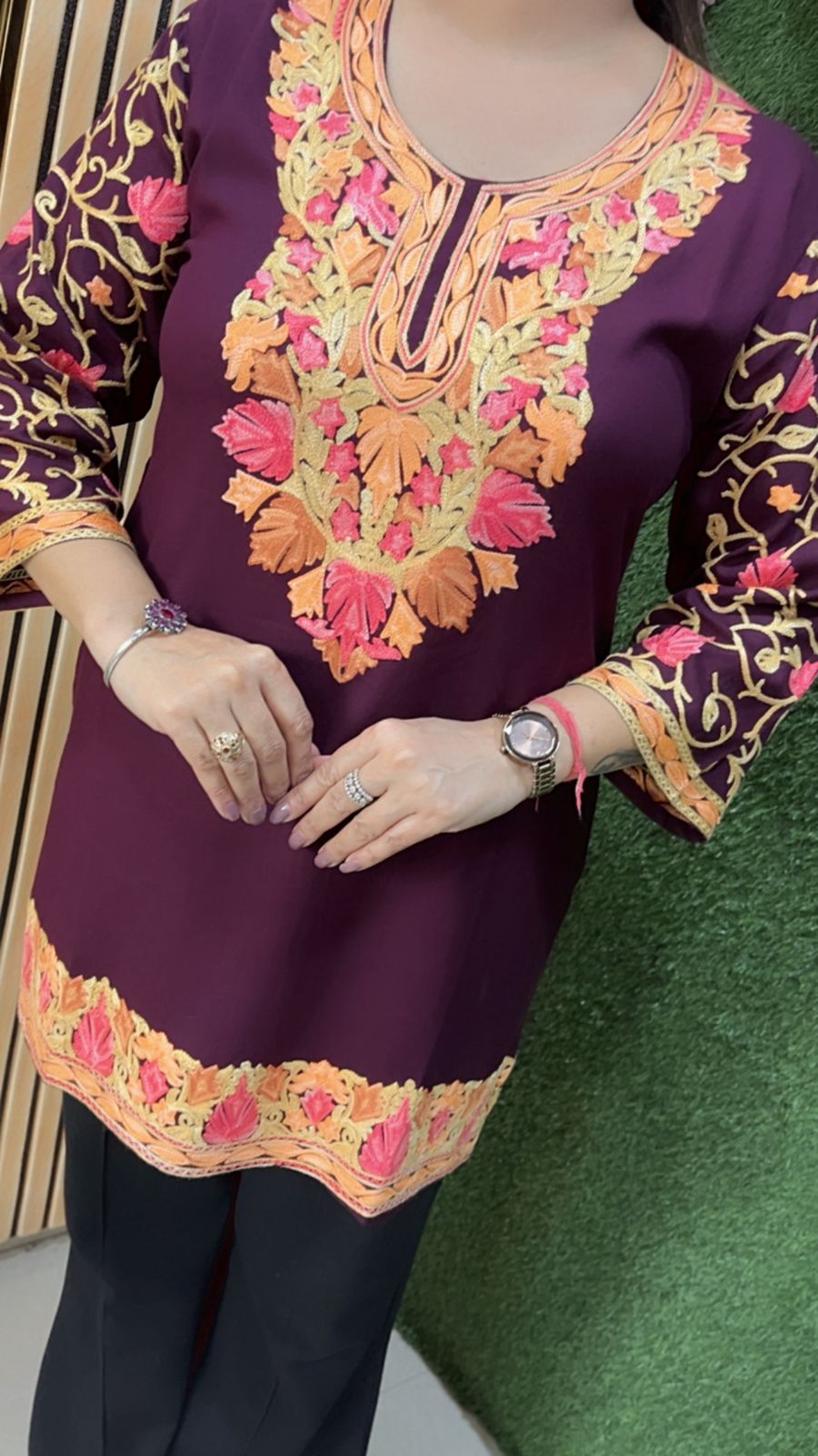 Elegant Rayon Modal Short Kurti with Kashmiri Embroidery Work