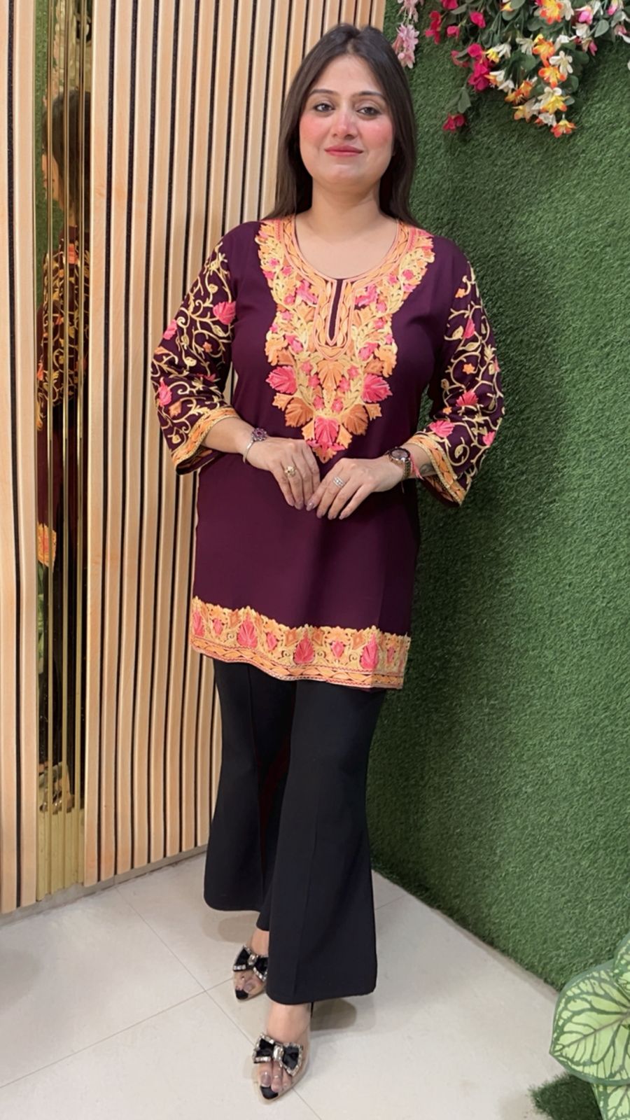 Elegant Rayon Modal Short Kurti with Kashmiri Embroidery Work