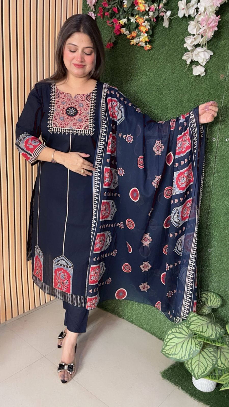 Elegant Pure Cotton 3-Piece Kurta Set | Navy Blue