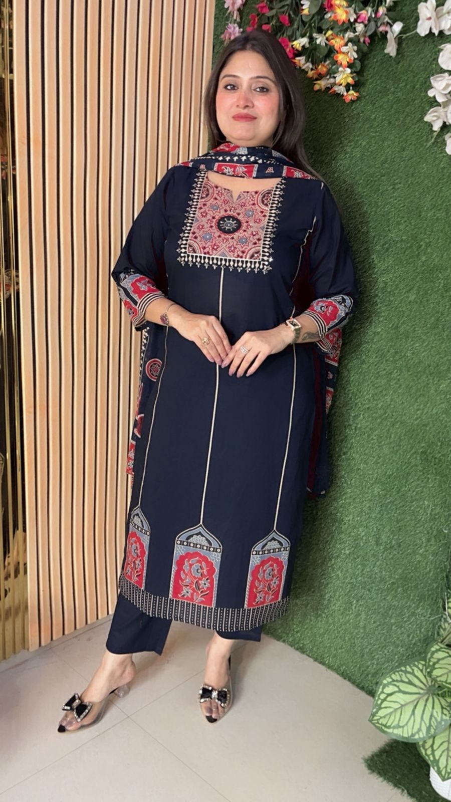 Elegant Pure Cotton 3-Piece Kurta Set | Navy Blue