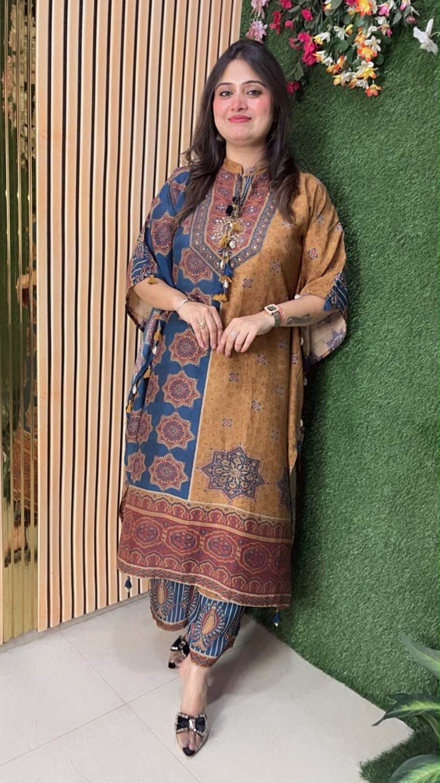 Premium Butter Maslin 2-Piece Kaftan Set with Handwork