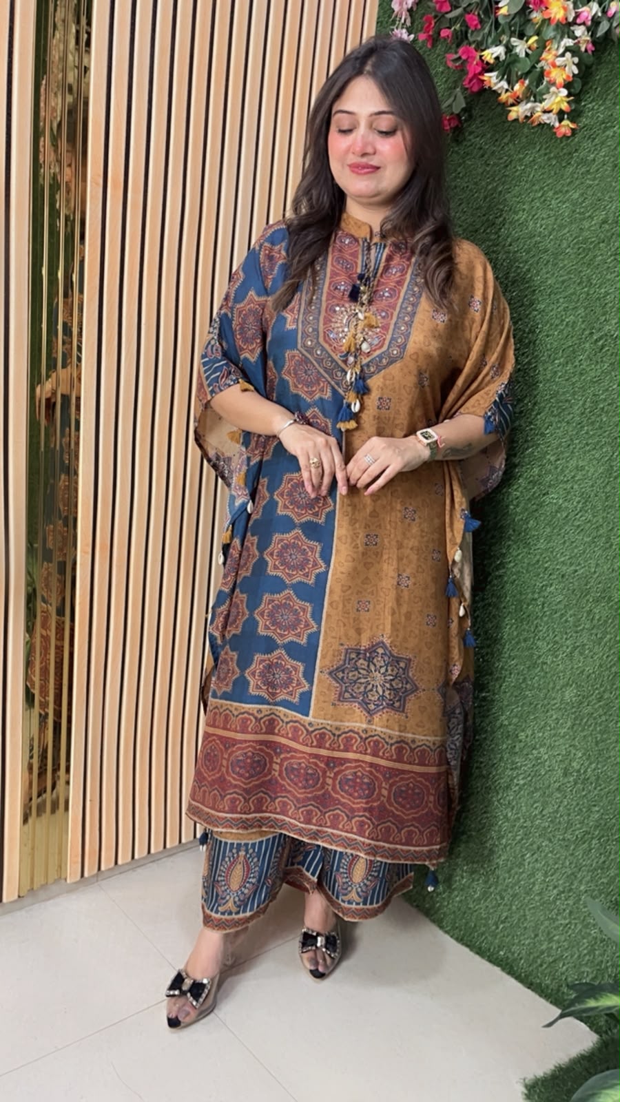 Premium Butter Maslin 2-Piece Kaftan Set with Handwork