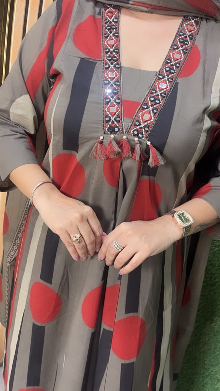 Premium Pure Cotton Anarkali Suit with Original Mirror Work