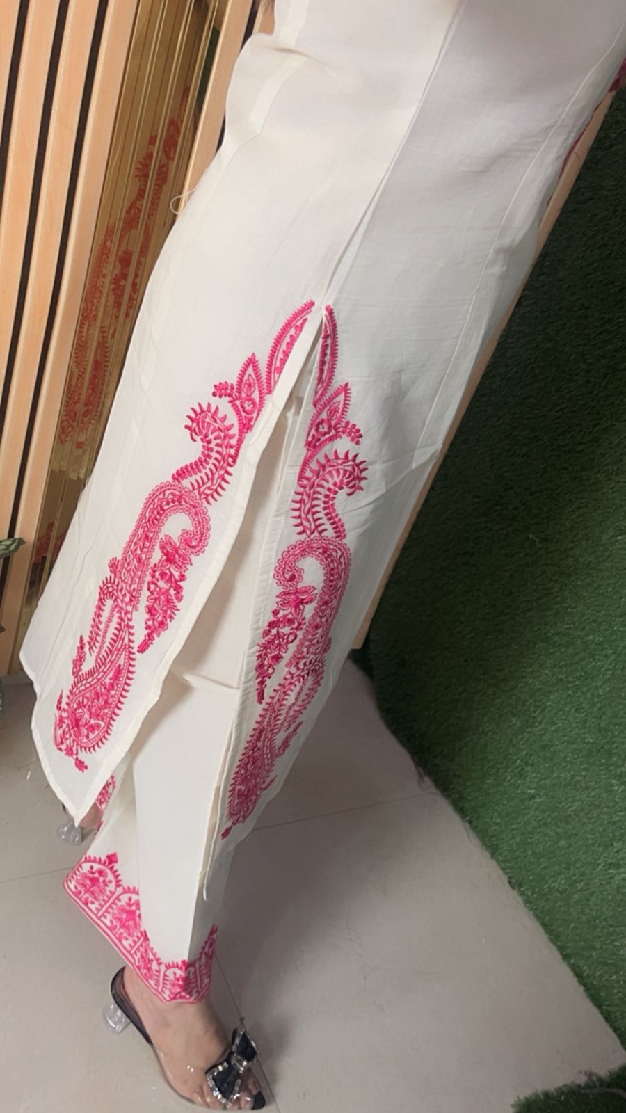 cotton three piece kurta set with embroidery wrok