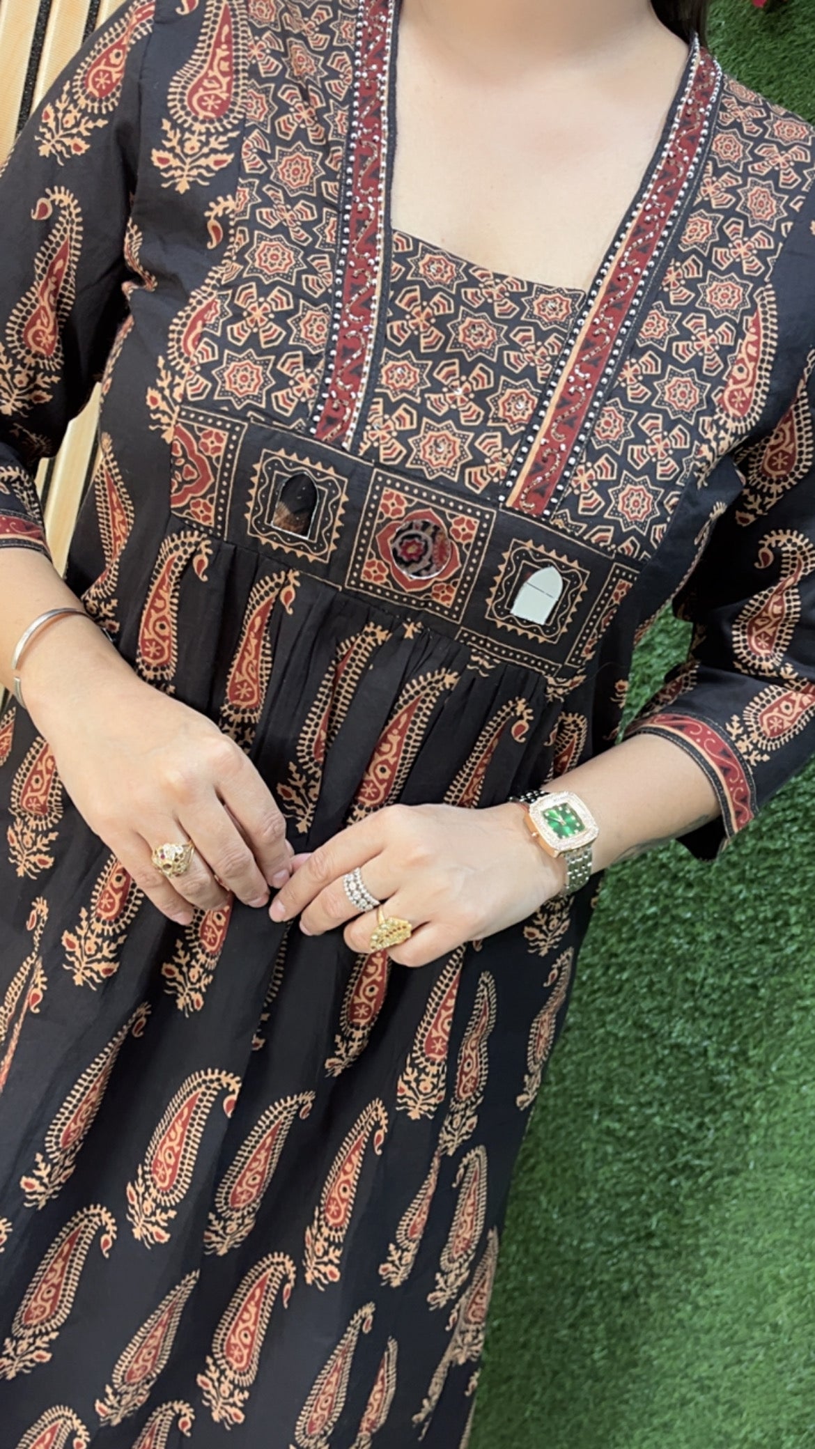 Pure cotton three piece kurta set with original mirror work