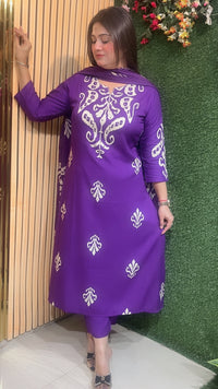 Three piece kurta set with not work reyon modal fabric