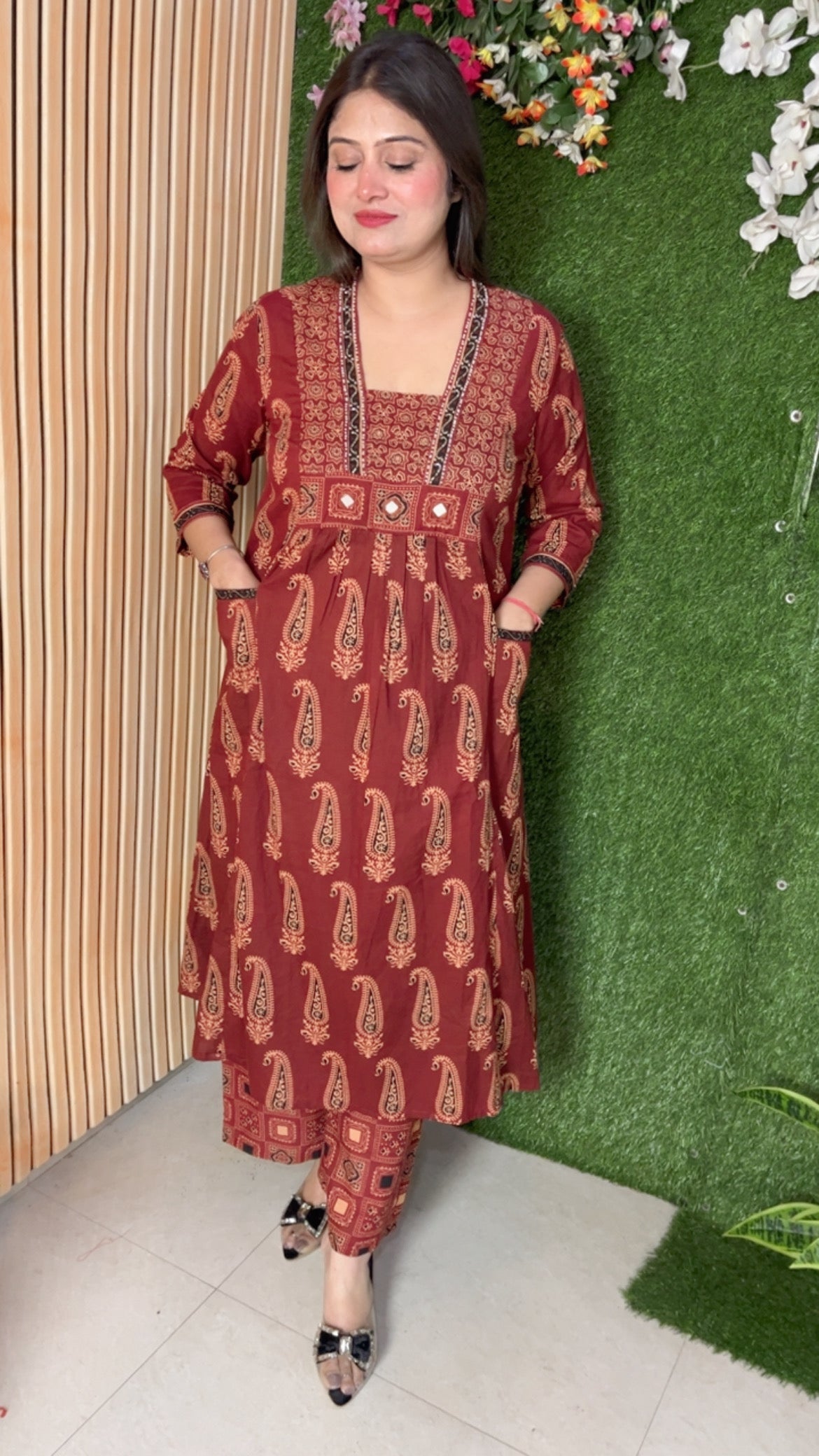 Pure cotton three piece kurta set with original mirror work