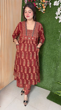 Pure cotton three piece kurta set with original mirror work