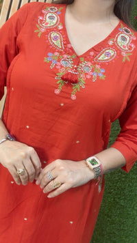 Premium A-Line Pure Cotton 3-Piece Kurta Set with Embroidery Handwork & Original Mirror Work