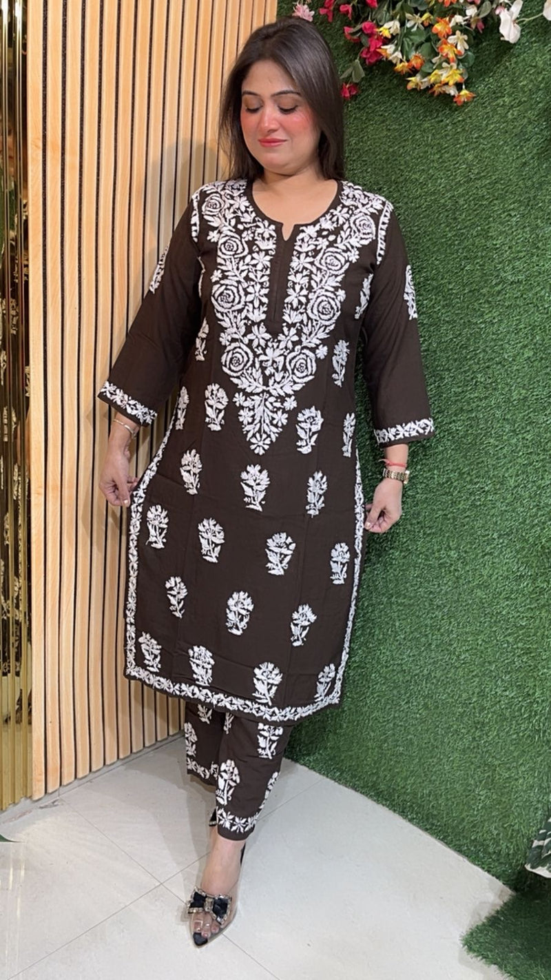 Rayon Modal Kurta Set with Lucknowi Work – Elegant Daily