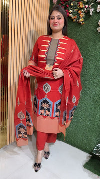 Pure Cotton 3-Piece Rust Kurta Set for Women | 3/4 Sleeves | Comfortable Ethnic Wear
