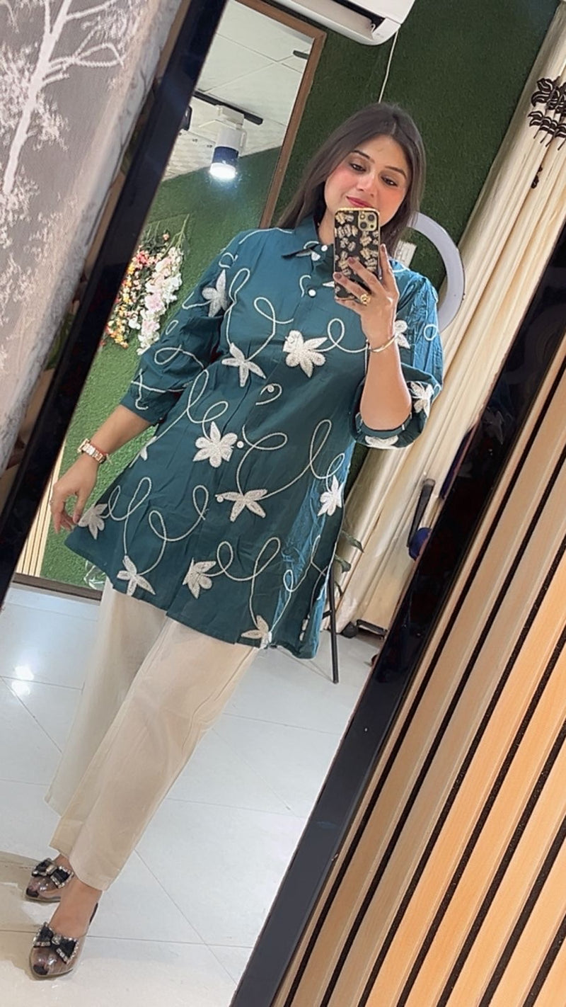 Elegant Pure Cotton Embroidered co-ord Set