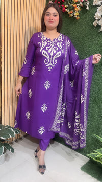 Three piece kurta set with not work reyon modal fabric