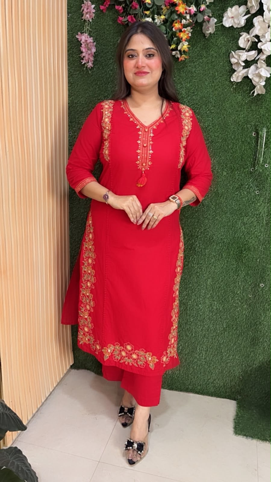 Pure cotton 3 piece kurta set with full embroidered