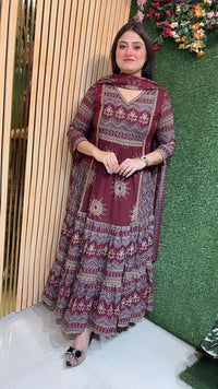 Pure Cotton Heavy Flair Anarkali Suit with 3/4 Sleeves