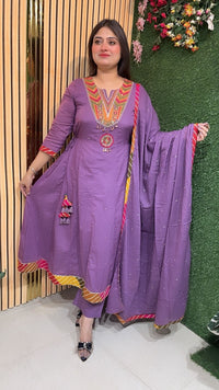 Elegant Mal Cotton Anarkali Suit with Cotton Lining – 3/4 Sleeves | Purple