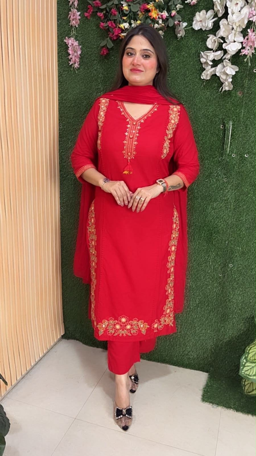 Pure cotton 3 piece kurta set with full embroidered