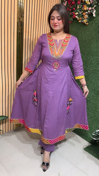 Elegant Mal Cotton Anarkali Suit with Cotton Lining – 3/4 Sleeves | Purple